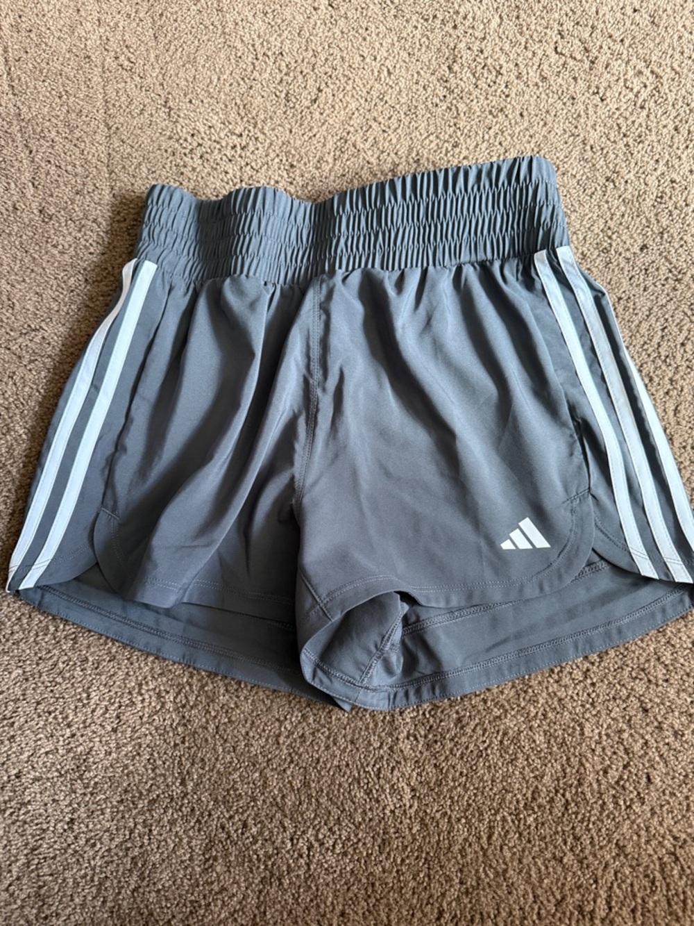 adidas Women’s Gray Athletic Shorts with White Stripes Size S 3” NWT